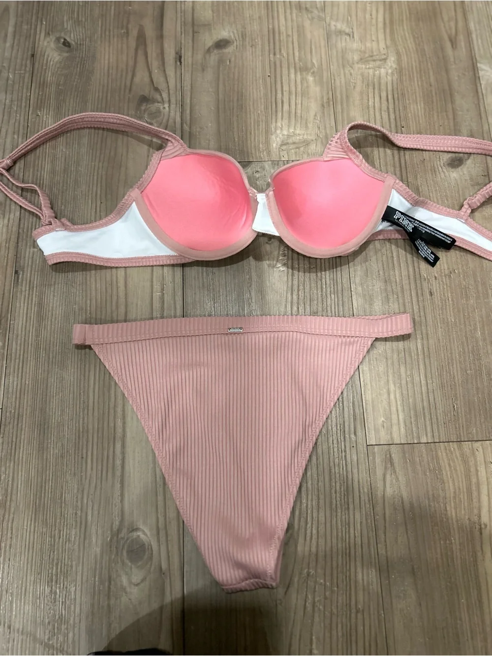 PINK Victoria's Secret Ribbed Knit Push-Up Bikini Set.l in dusty pink size SP